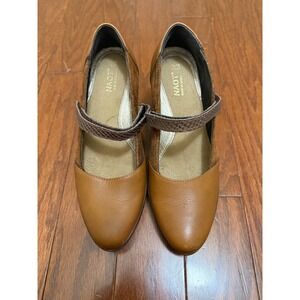 Naot Mary Jane Wedge Pumps Brown Leather Suede Strap Shoes Womens 37 EU